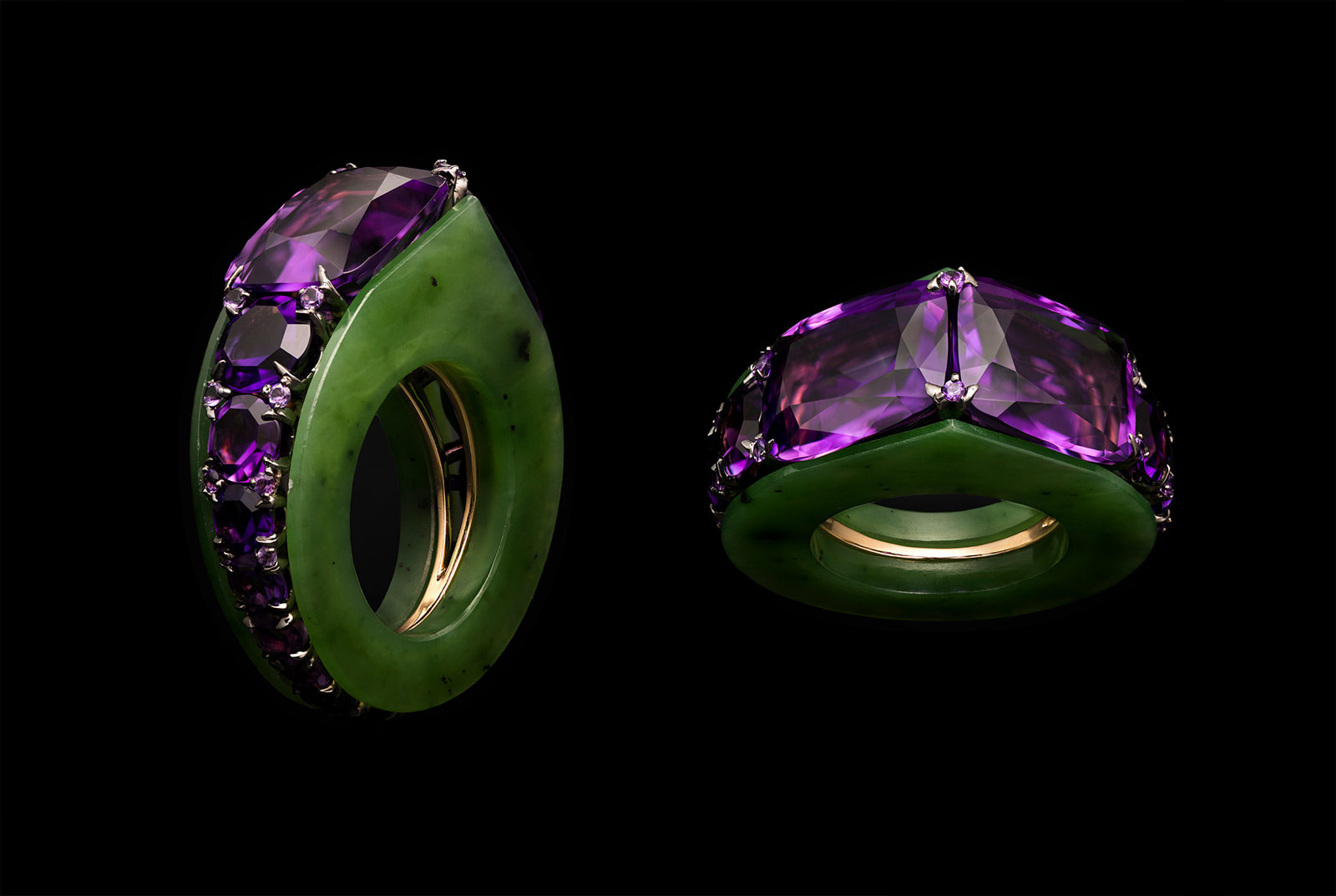 Ninotchka Russia nephrite and amethyst ring