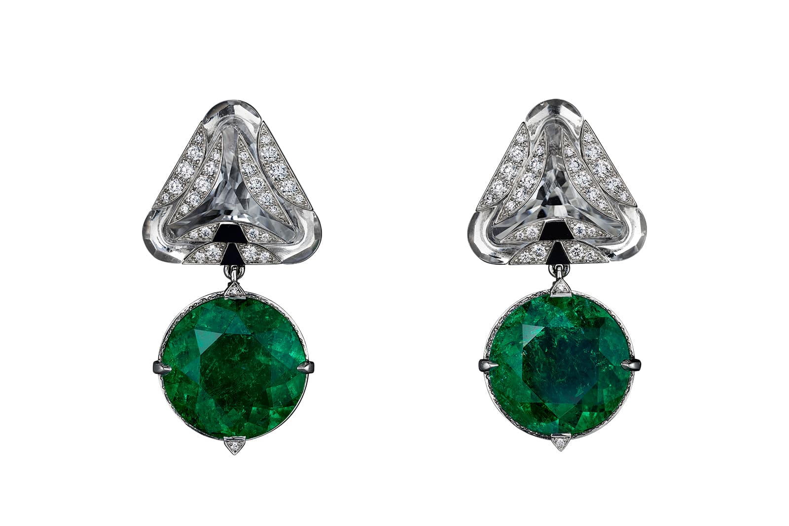 Cartier 'High Magnitude' earrings with emerald, rock crystal, onyx, and diamond in platinum