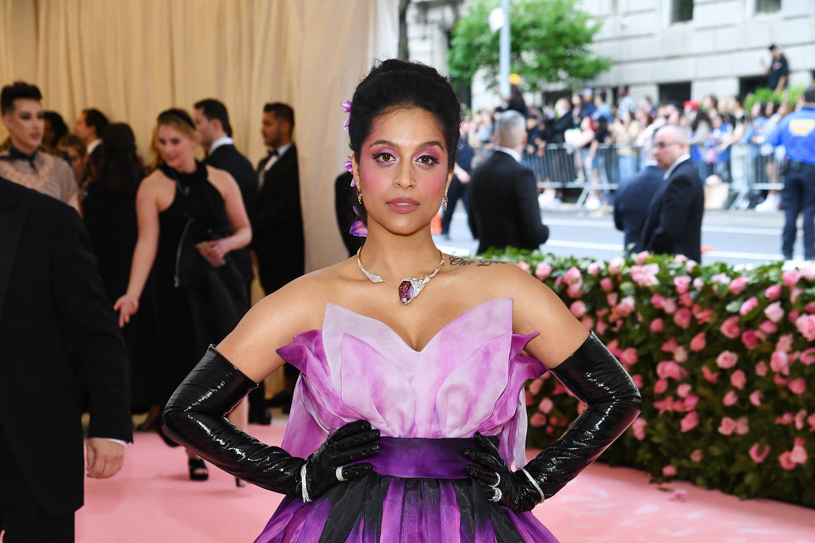Lilly Singh wearing 'Pentágono' necklace by José María Goñi with a rare ametrine and diamonds in 18k pink gold