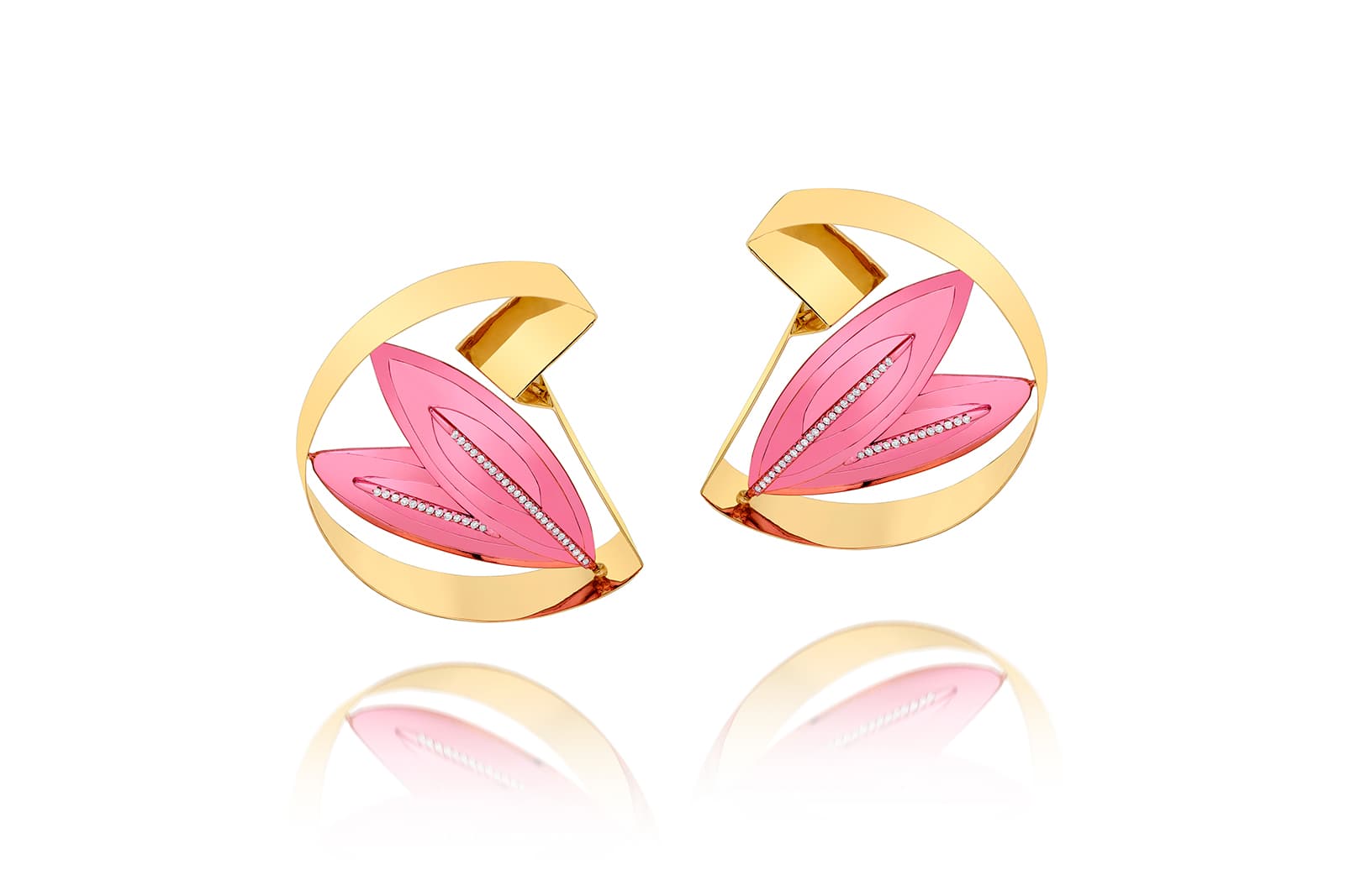  Carol Kauffmann 'Botanica' earrings  with diamonds in nano-ceramic coated silver and yellow gold