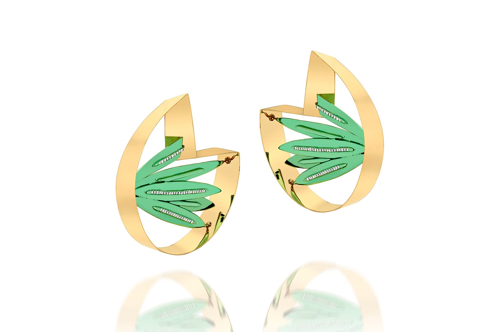  Carol Kauffmann 'Botanica' earrings  with diamonds in nano-ceramic coated silver and yellow gold