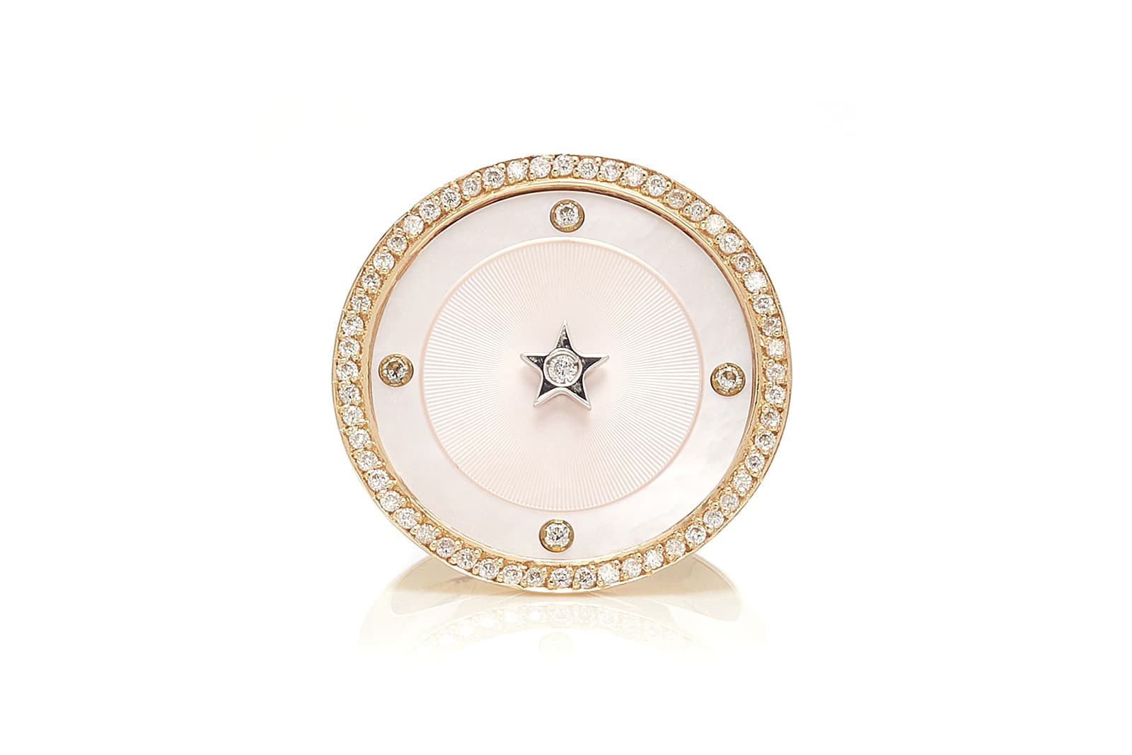  Anna Maccieri Rossi 'ORA' collection 'Chevalier' ring with mother of pearl, guilloché enamel, diamonds in white and yellow gold