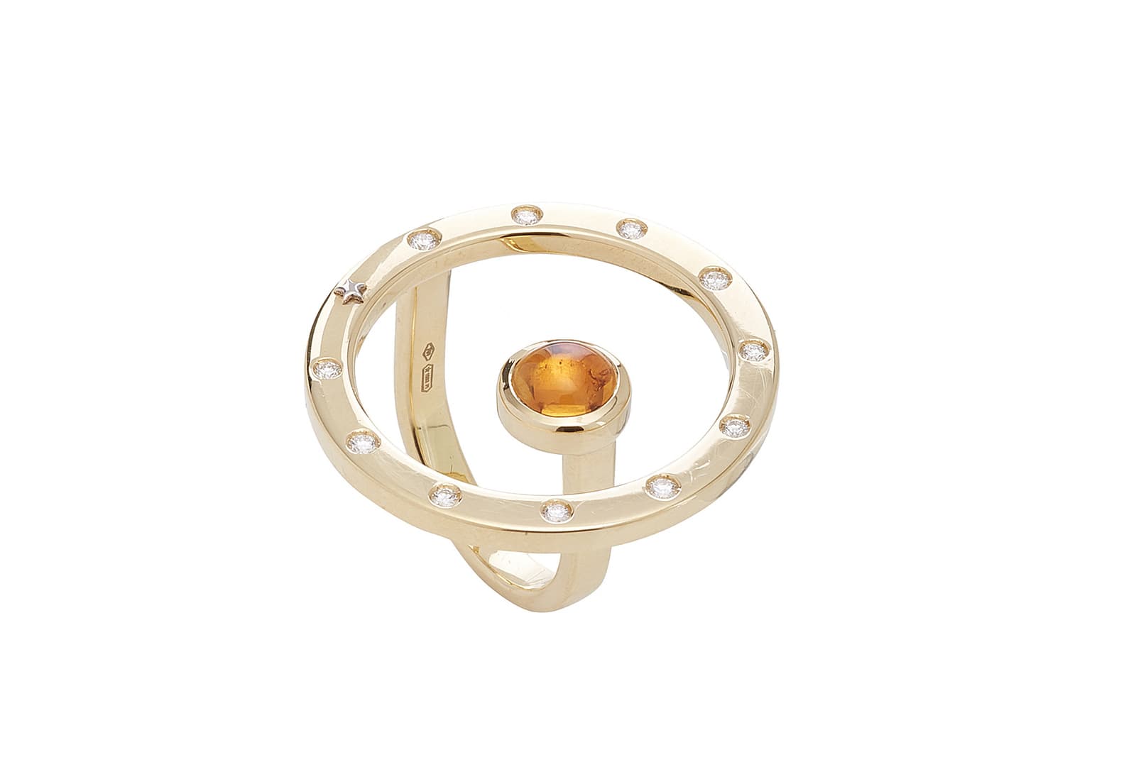  Anna Maccieri Rossi 'ORA' collection open ended ring with citrine and diamonds in yellow gold