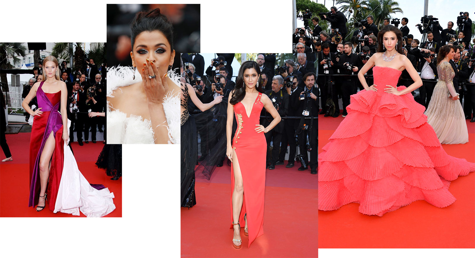 Stars (from left to right) Toni Garrn, Aishwarya Rai, Praya Lundberg and Sririta Jensen, all wearing AVAKIAN jewellery on the Cannes red carpet