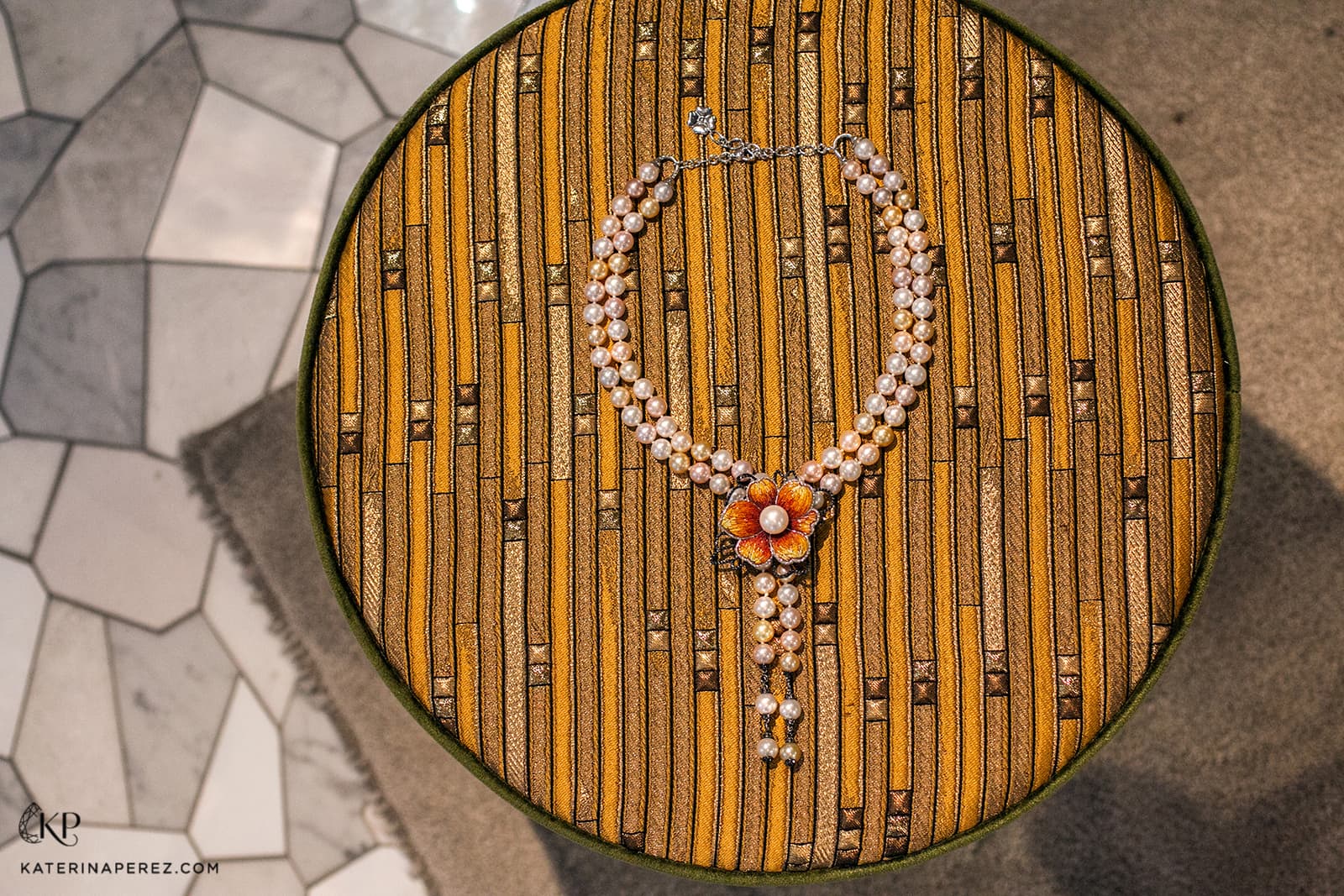  SICIS 'Printemps De L’Ocean' necklace with micromosaic, South Sea and fresh water pearls, colourless and black diamonds in white gold