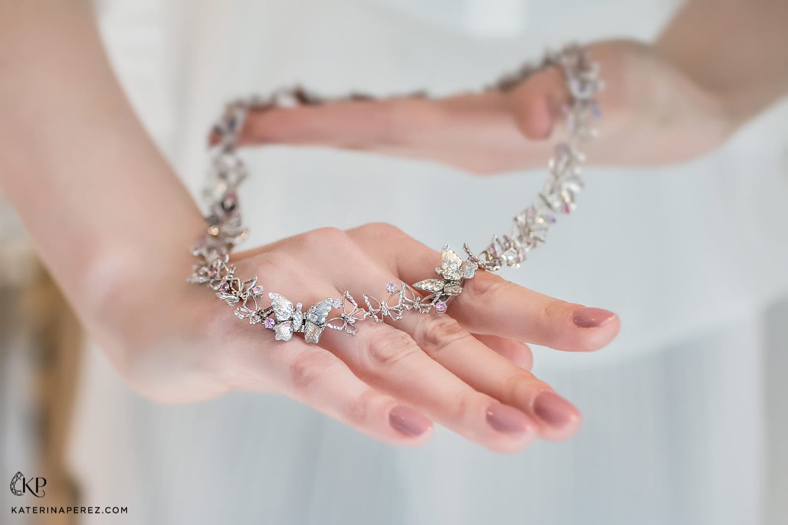  SICIS necklace with micromosaic, diamonds and fancy coloured sapphires in white gold 