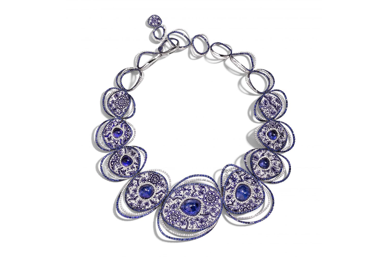 SICIS 'Cosmo' necklace with micromosaic, diamonds, sapphires and tanzanites in white gold
