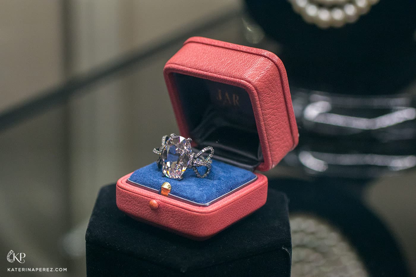  Christie’s ‘Maharajas & Mughal Magnificence’ JAR 'Pink Golconda' diamond ring with a 10.46ct coloured diamond and accenting diamonds in blackened gold