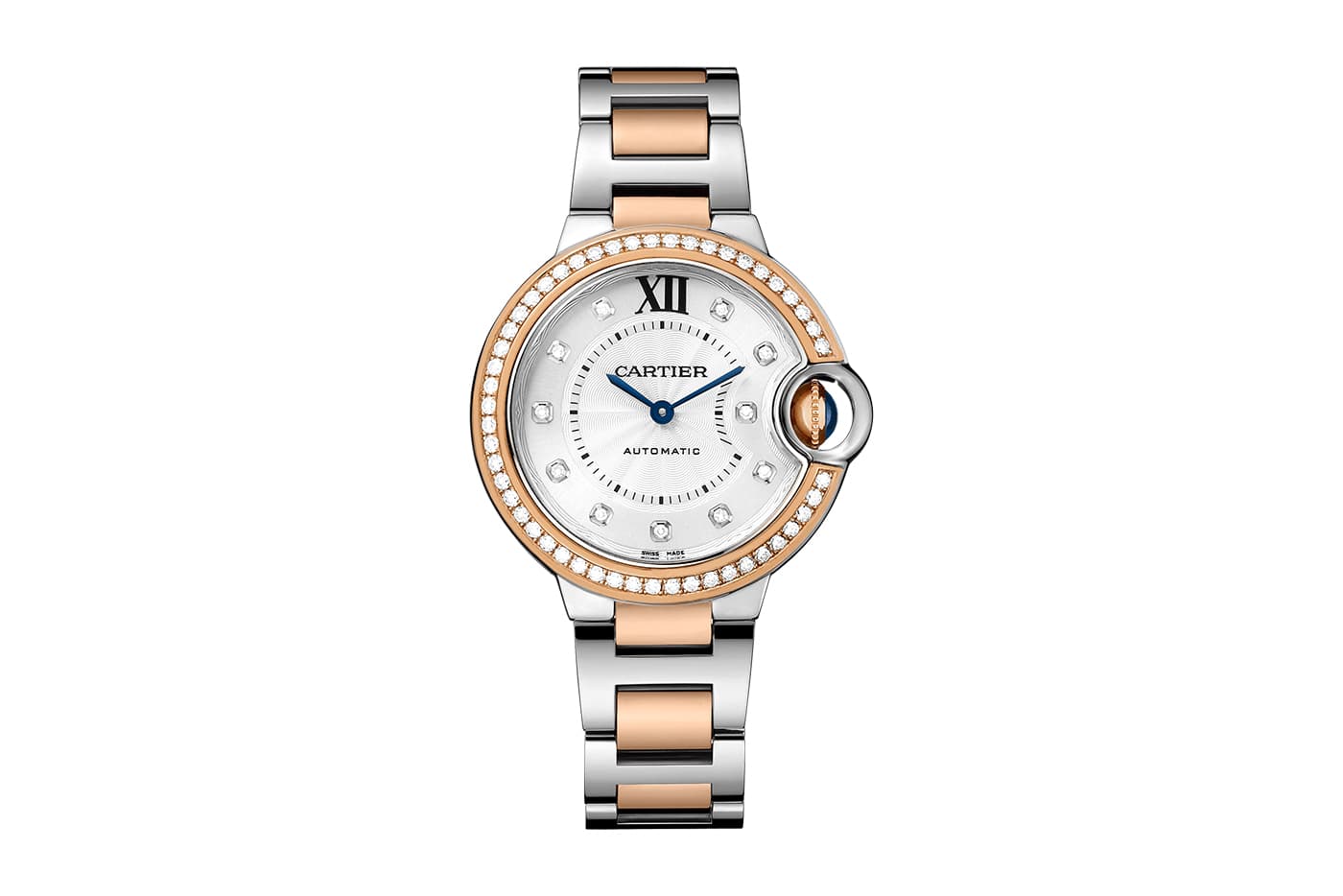 Cartier 'Ballon Bleu de Cartier' watch with diamonds and spinel in pink gold and steel