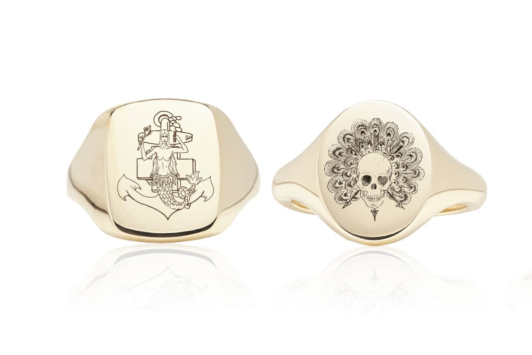  Rebus engravable signet rings in yellow gold
