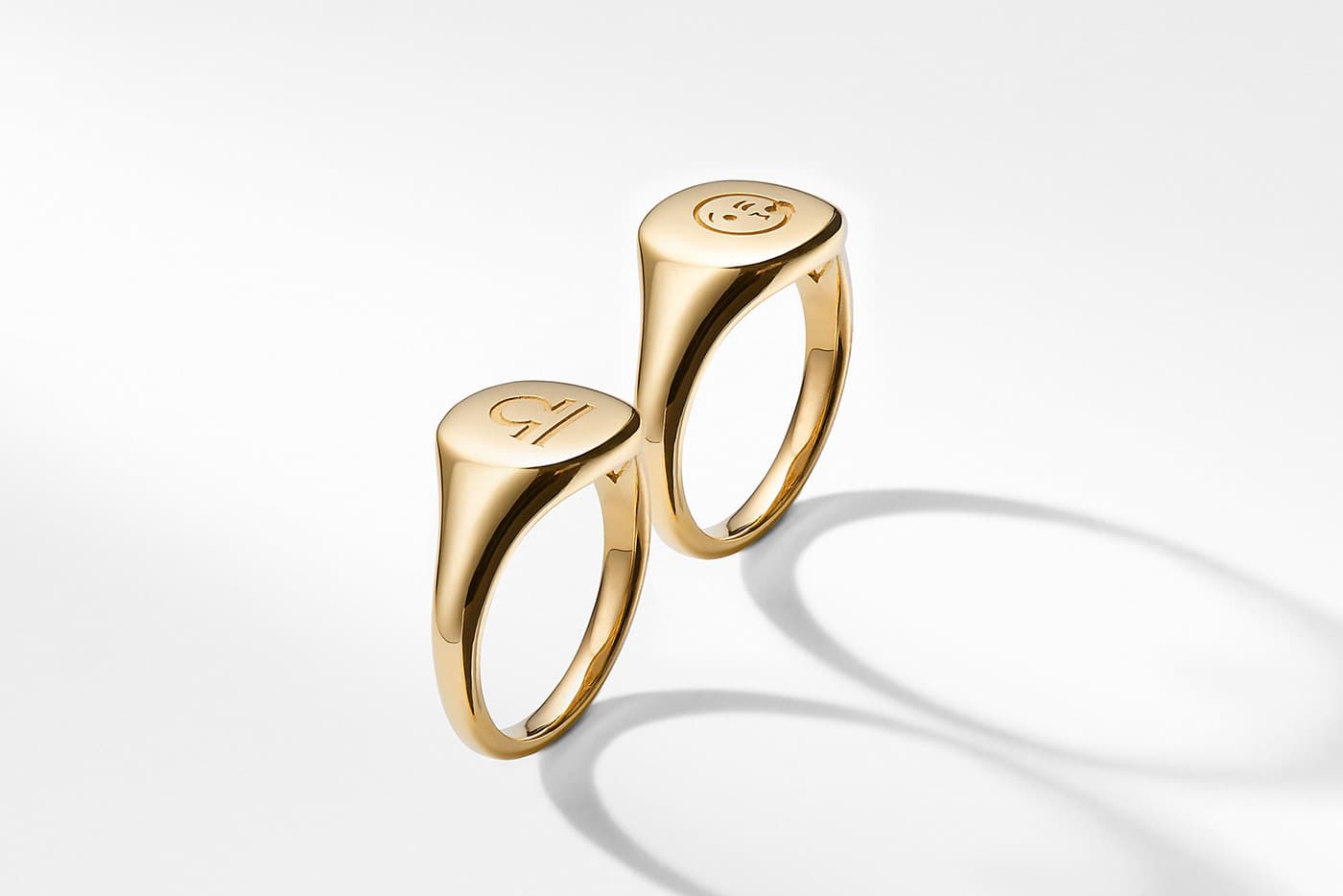 David Yurman engravable signet rings in yellow gold
