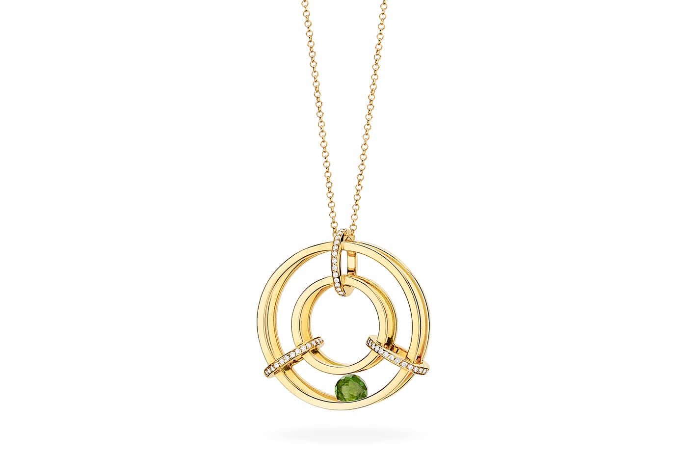  Yael Sonia 'Perpetual Motion' collection 'Spinning Wheel' pendant with tourmalines and diamonds in yellow gold