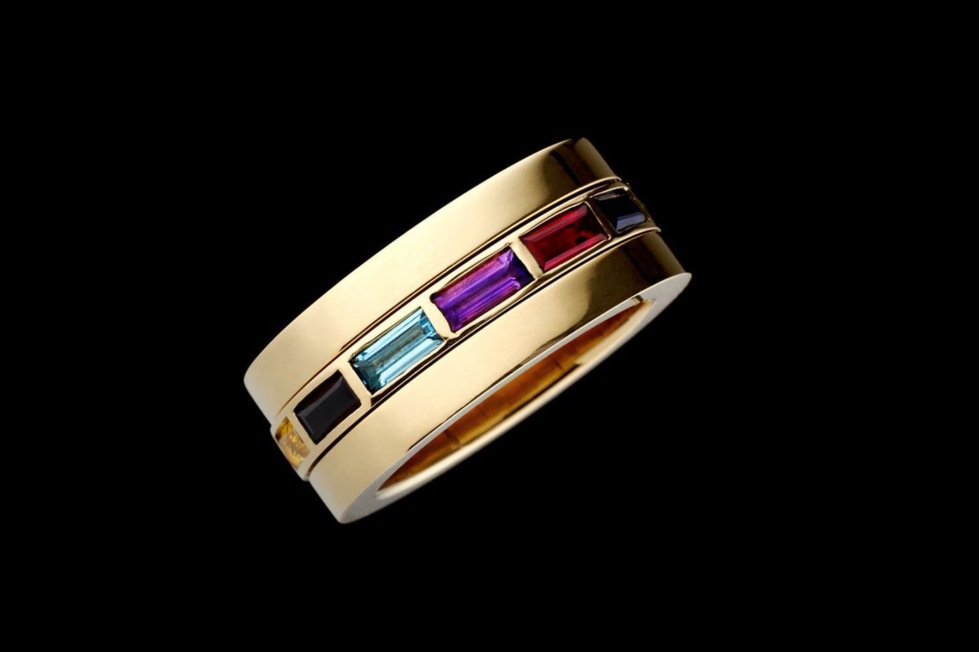 Hattie Rickards 'Rubix II' ring with multi gemstones in yellow gold 
