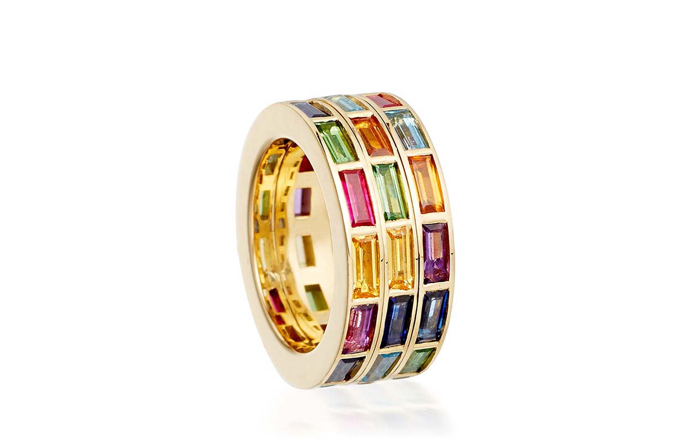  Hattie Rickards 'Rubix' ring with multi gemstones in yellow gold 