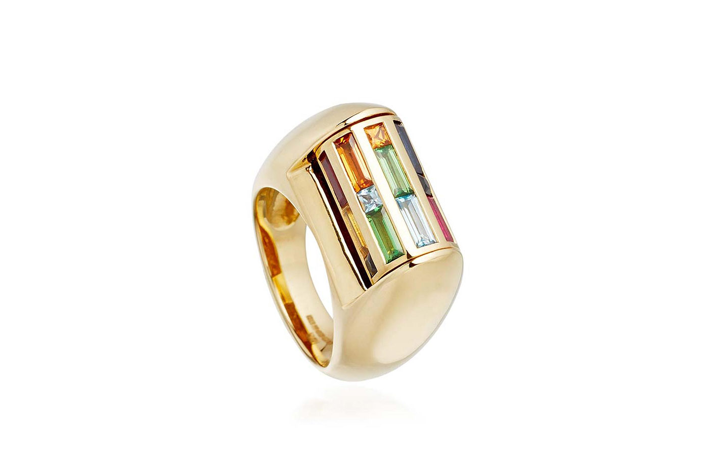  Hattie Rickards 'Revolver' ring with multi gemstones in yellow gold 