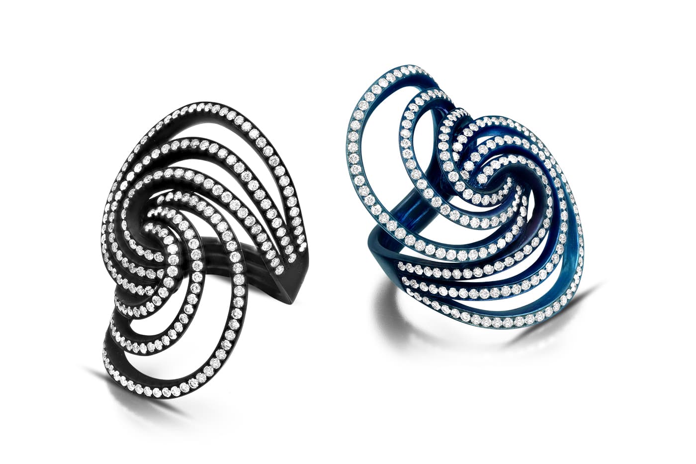  Graziela Gems 'Titanium' collection 'Swirl' rings with diamonds in titanium
