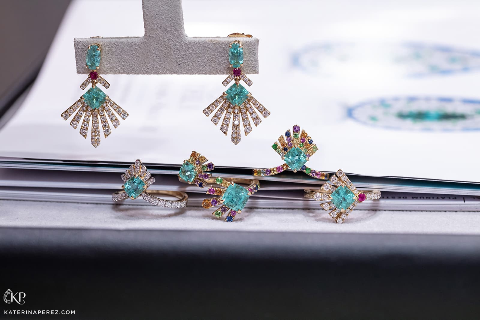  Graziela Gems 'Graziela Tourmaline' collection suite with Graziela tourmaline, rubies, sapphires, tsavorite, citrine, amethyst and diamonds in yellow gold