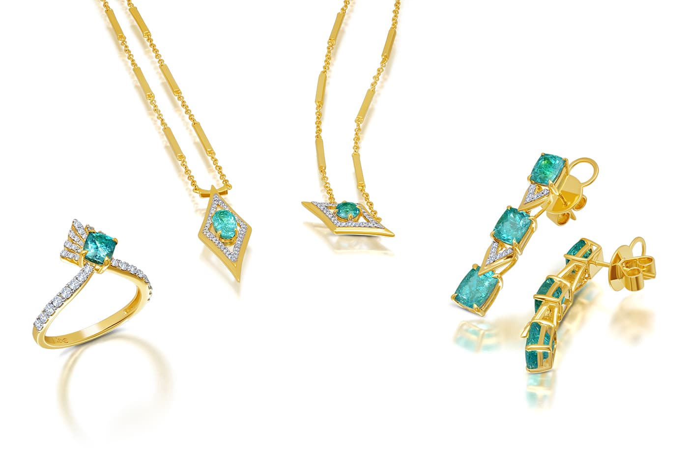  Graziela Gems 'Graziela Tourmaline' collection suite with Graziela tourmaline and diamonds in yellow gold