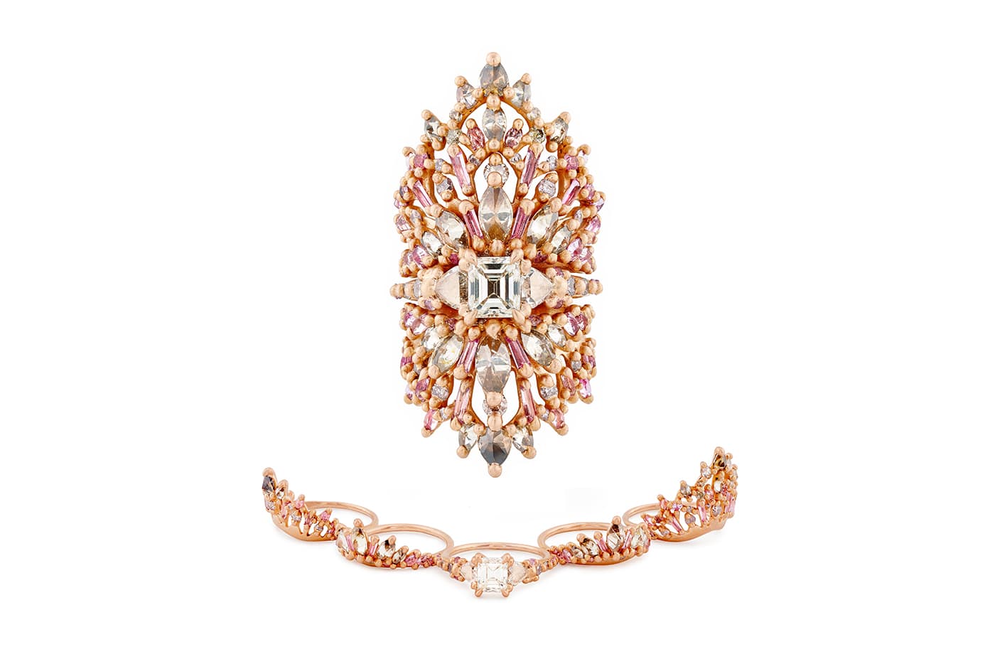  2nd Runner up: Polly Wales ring and jackets with diamonds and sapphires in rose gold