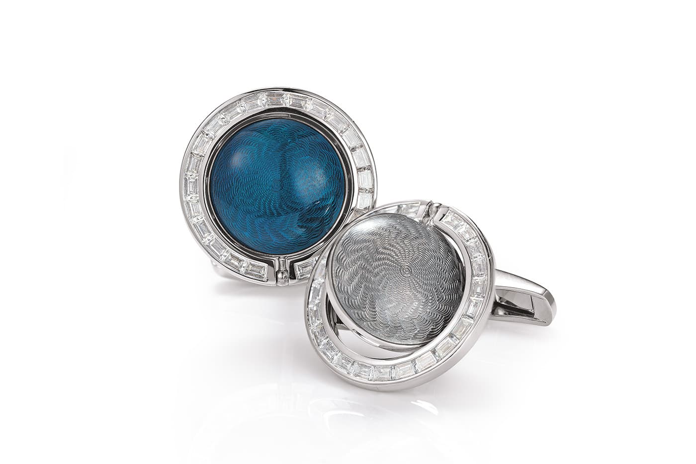  2nd Runner up: Victor Mayer cufflinks with diamonds and guilloche enamel in white gold
