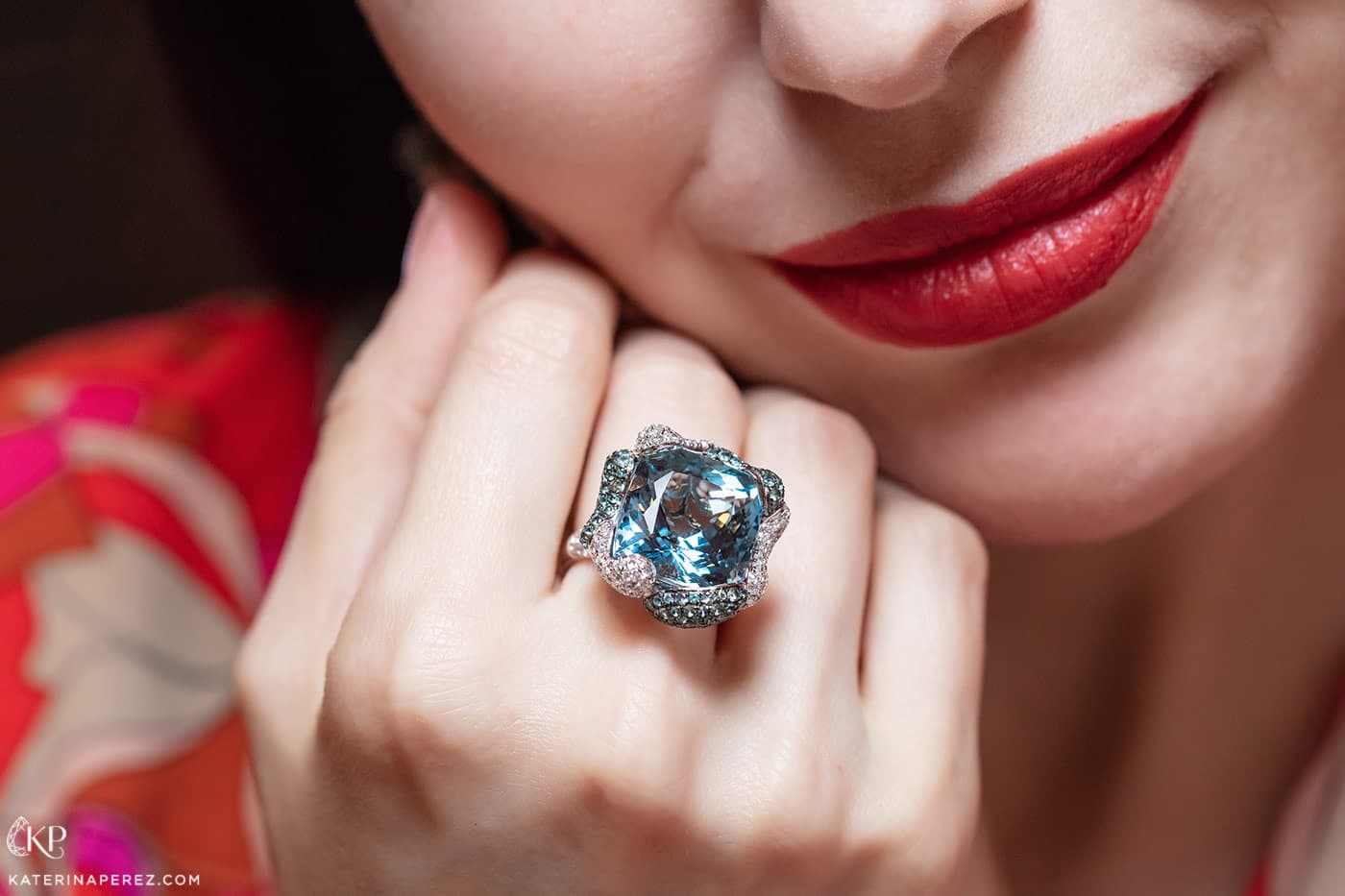 Sunita Nahata 'Blue Planet' ring with Santa Maria aquamarines, alexandrite, diamonds and pearls in white gold