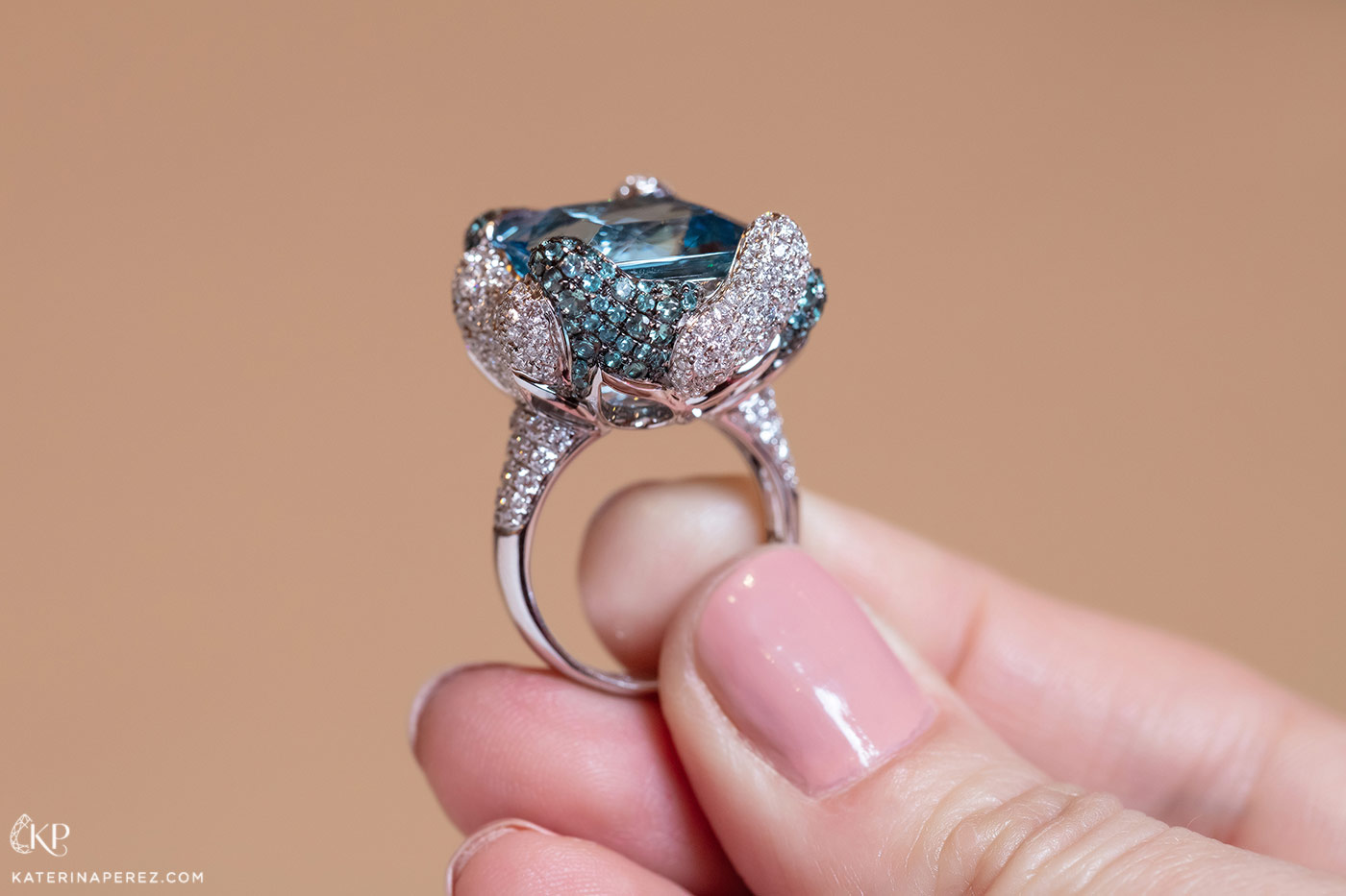  Sunita Nahata 'Blue Planet' ring with Santa Maria aquamarines, alexandrite, diamonds and pearls in white gold