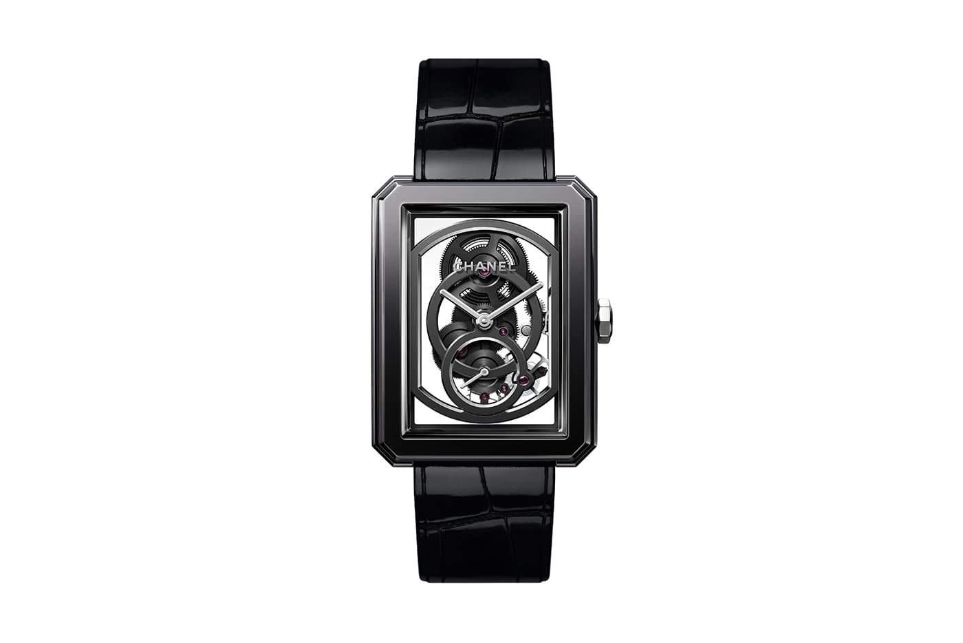  Chanel ‘Boyfriend’ collection 'Skeleton Édition Noire' watch in ceramic and steel