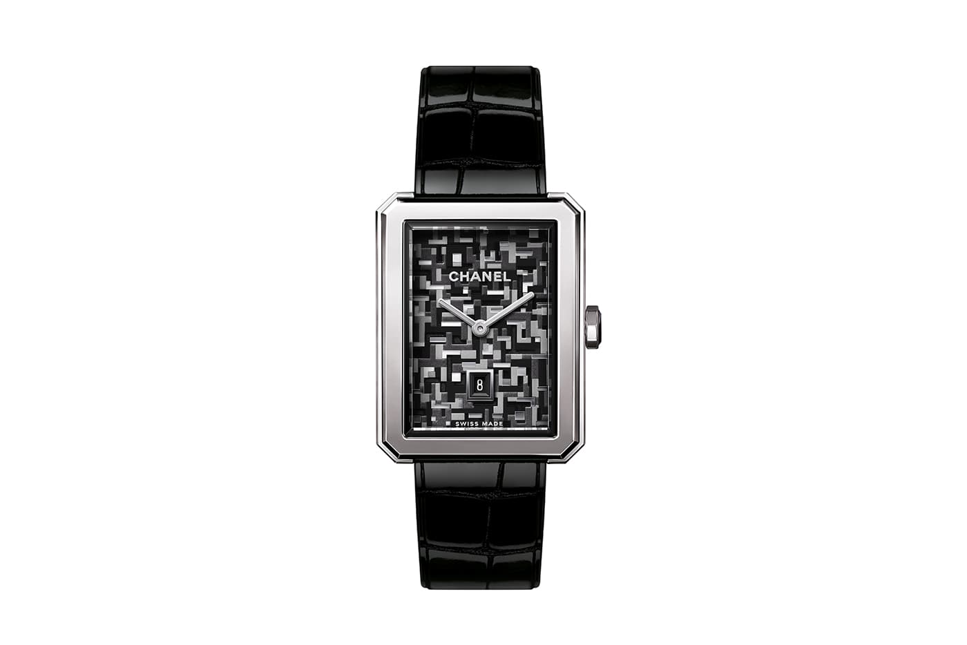  Chanel ‘Boyfriend’ collection 'Tweed Art' watch with Grand Feu enamel and onyx in 18k white gold