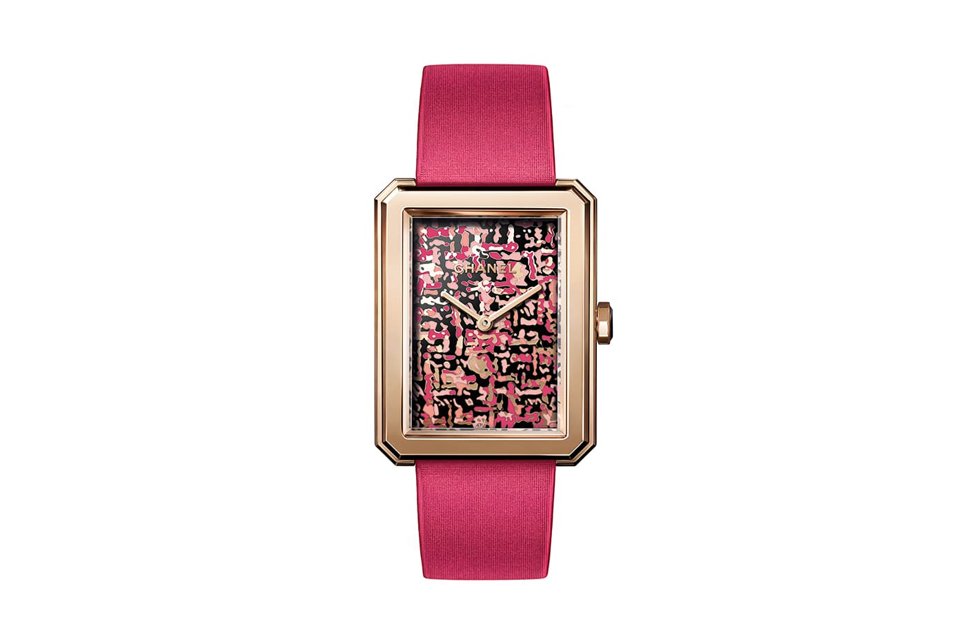  Chanel ‘Boyfriend’ collection 'Tweed Art' watch with Grand Feu enamel and onyx in 18k beige gold