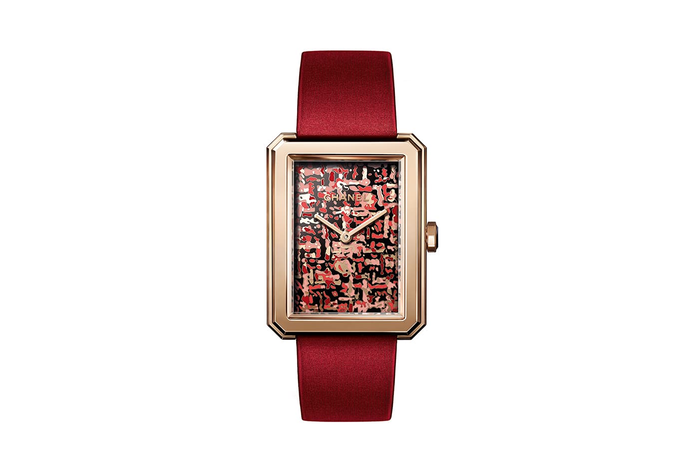 Chanel ‘Boyfriend’ collection 'Tweed Art' watch with Grand Feu enamel and onyx in 18k beige gold