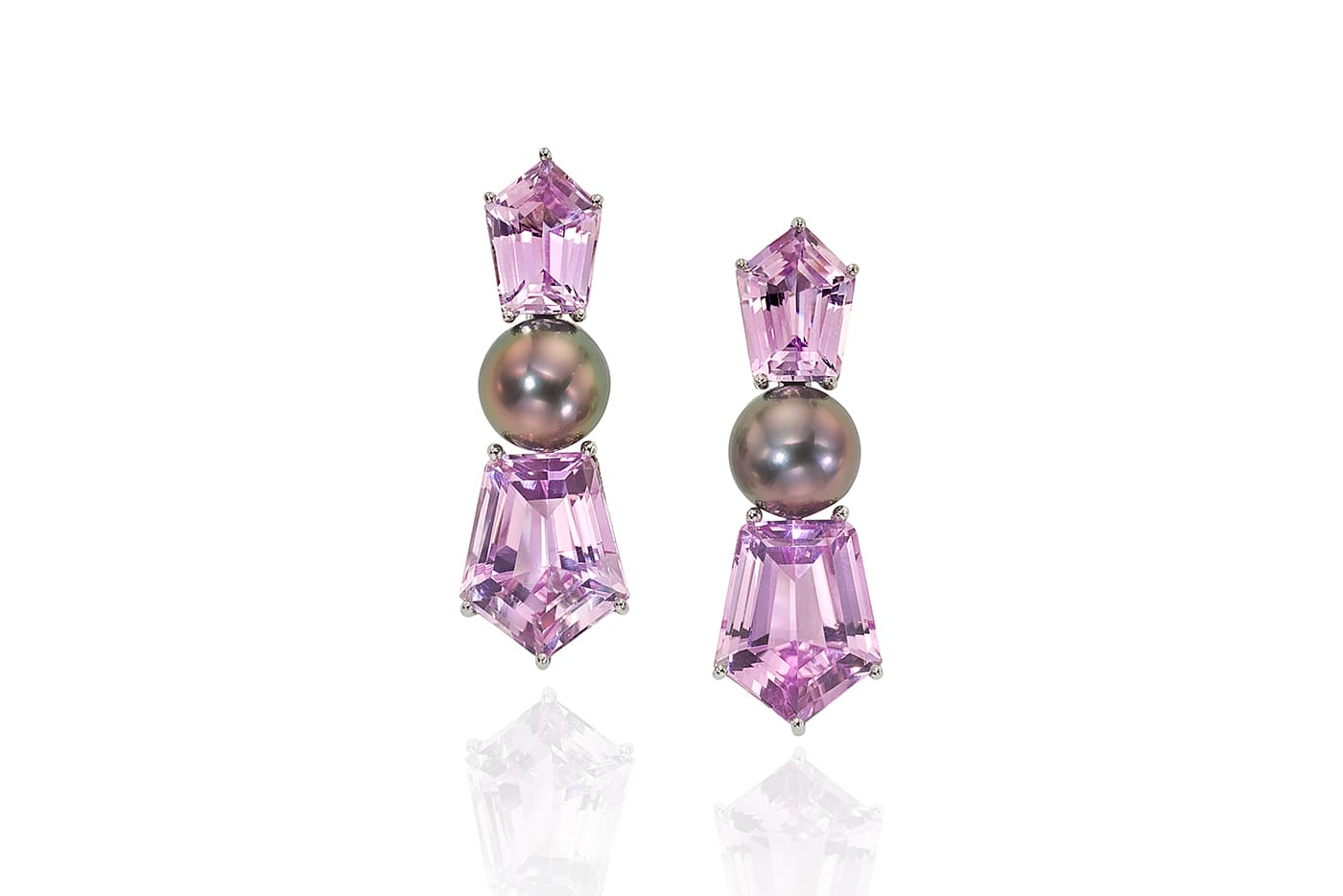  Assael earrings with kunzite and Tahitian pearl