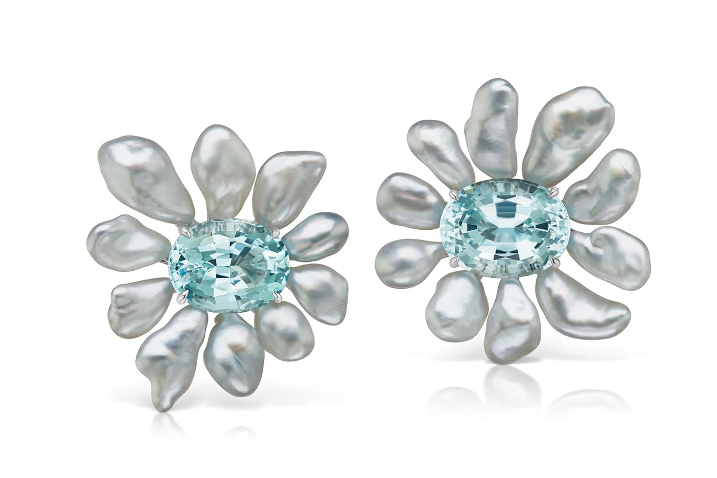 Assael earrings with aquamarine and keshi pearls