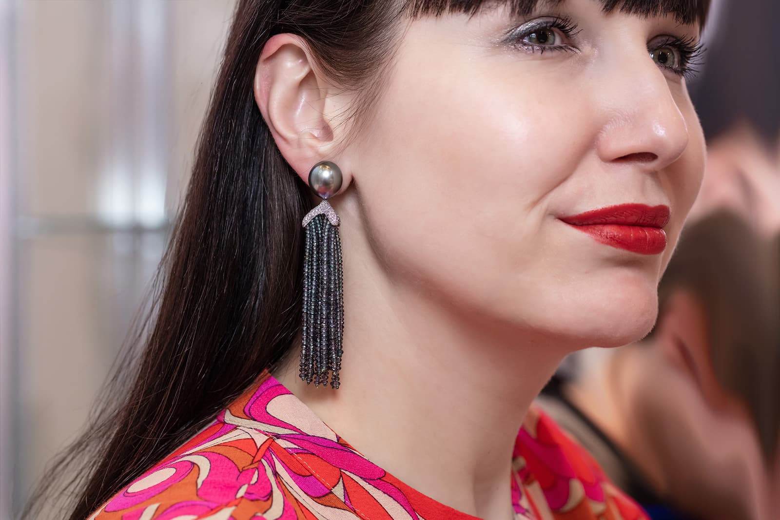 Assael earrings with garnets, Tahitian pearl and diamonds