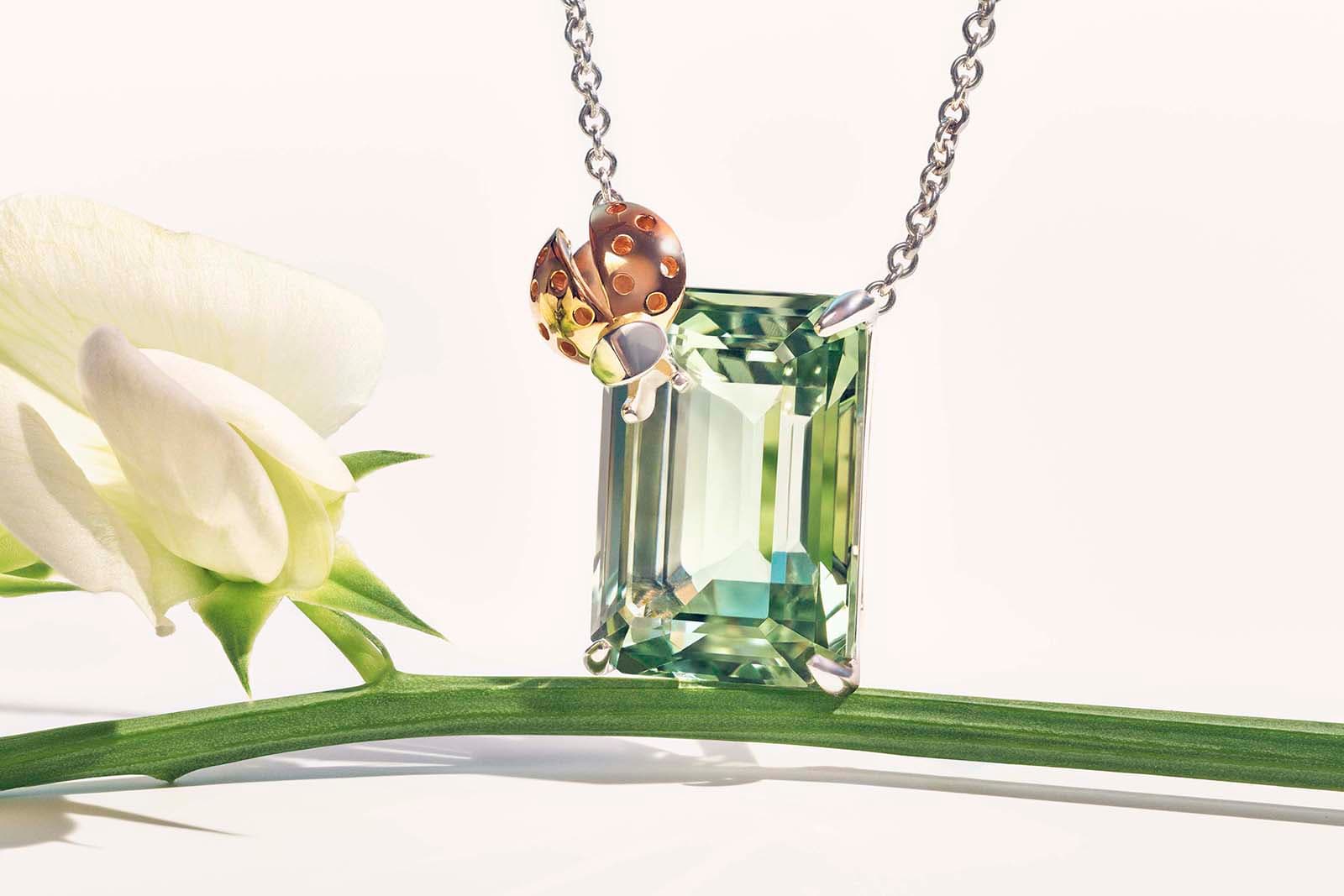Tiffany&Co. 'Return to Tiffany Love Bugs' collection necklace with 14ct quartz in rose and white gold and silver