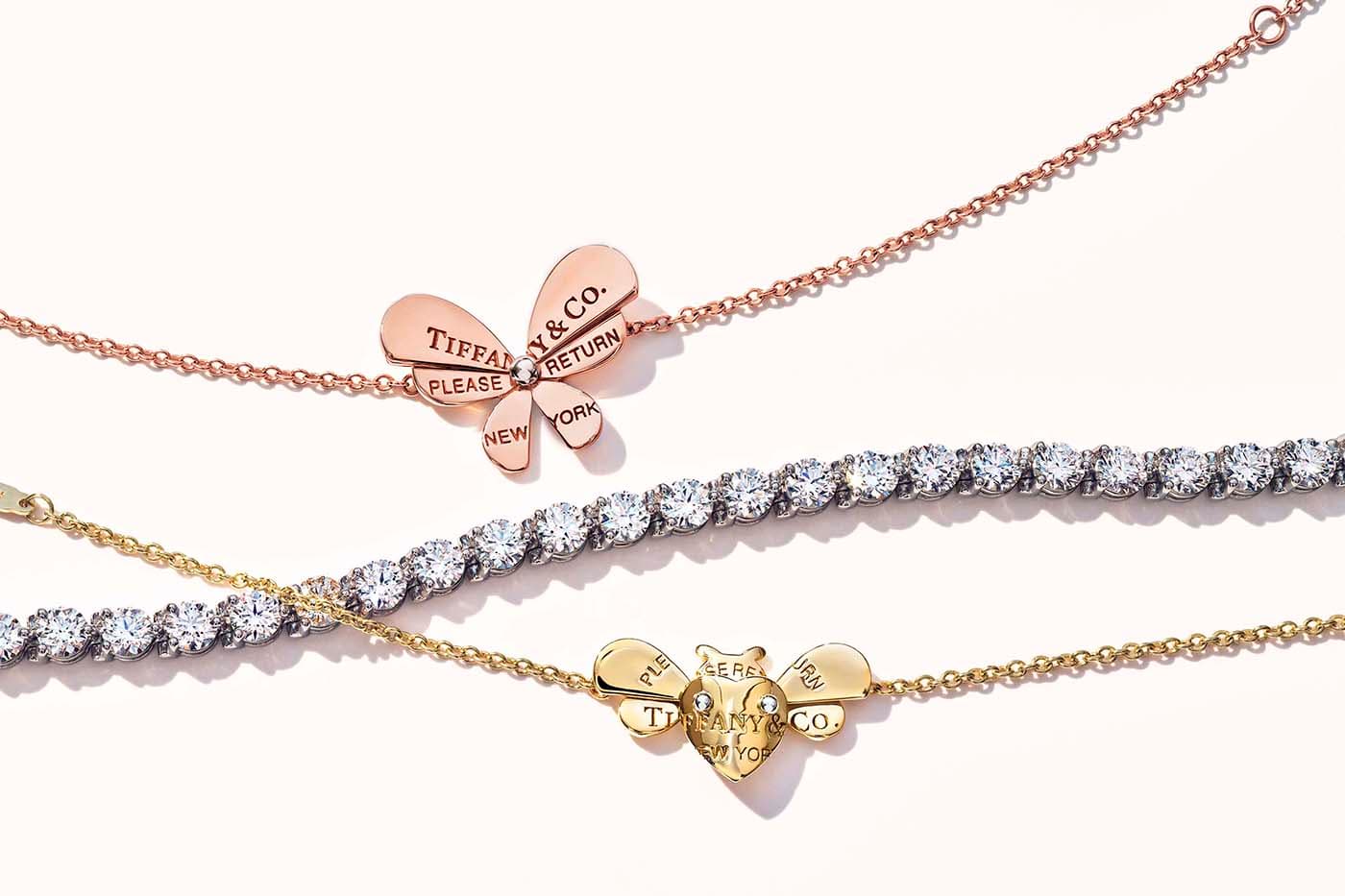  Tiffany&Co. 'Return to Tiffany Love Bugs' collection bracelets with diamond bracelet in yellow, rose and white gold and silver