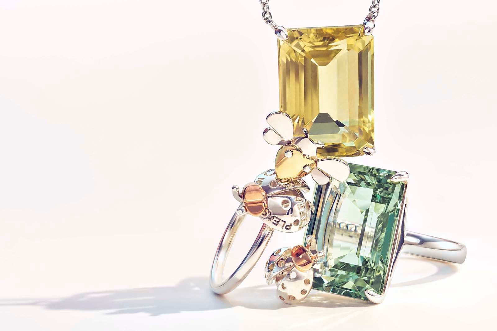  Tiffany&Co. 'Return to Tiffany Love Bugs' collection rings with quartz in yellow, white, rose gold and silver