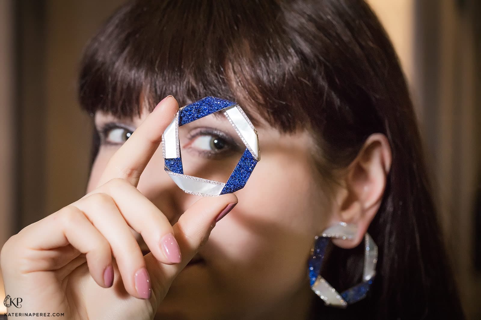  Fabio Salini earrings with sapphires, diamonds and mother of pearl in gold