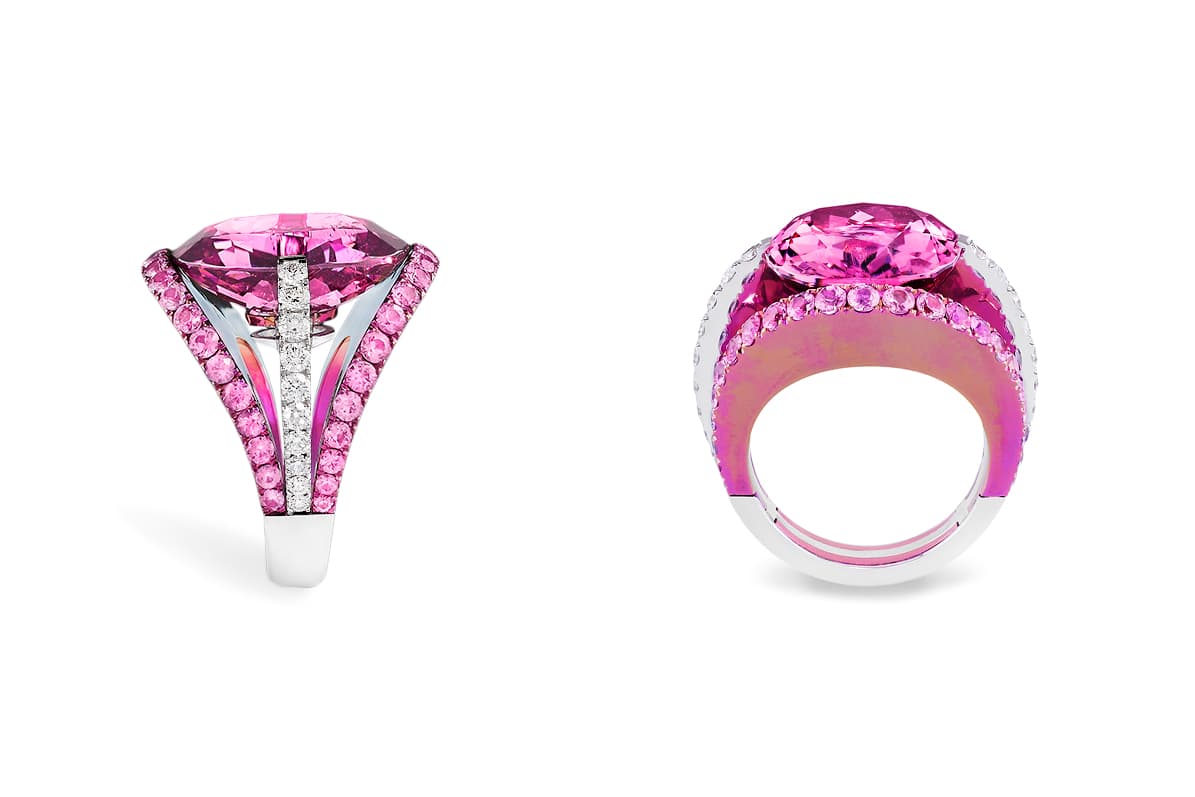  Fabio Salini ring with 15.74ct pink tourmaline and diamonds titanium and gold