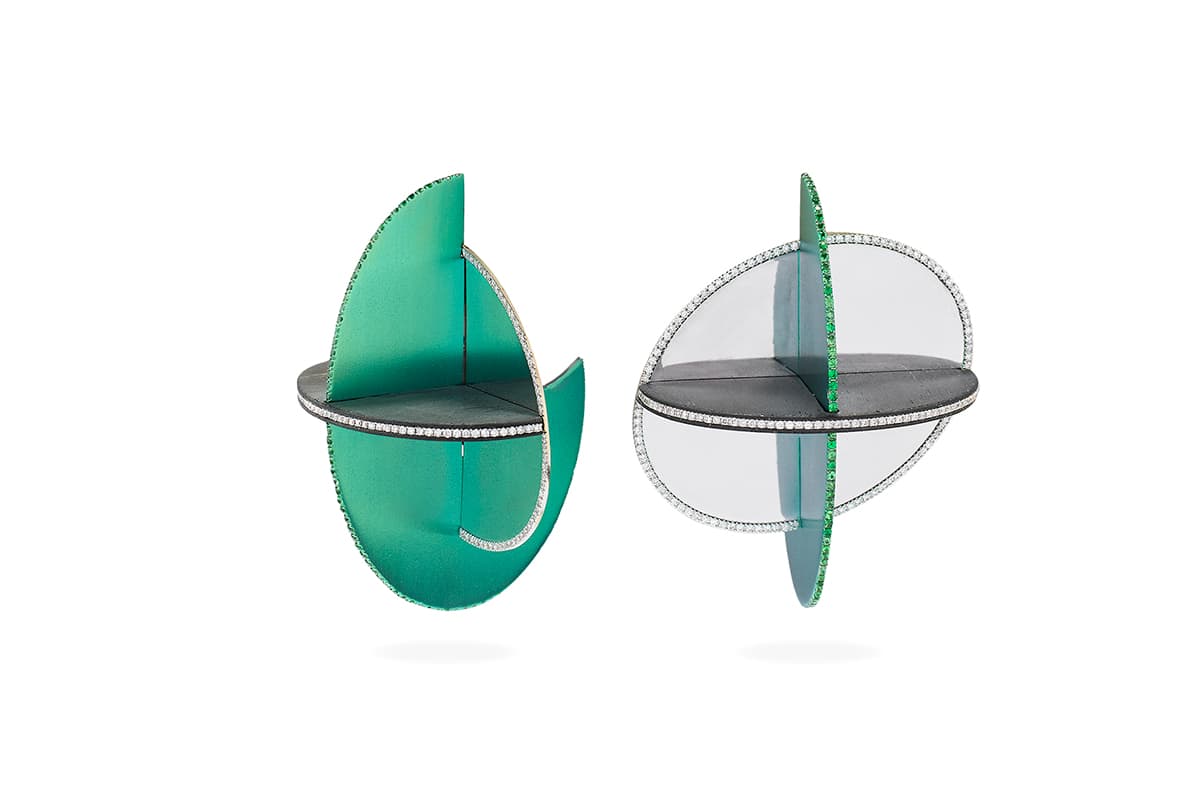  Fabio Salini earrings with diamonds and tsavorites in gold, carbon fibre and titanium 