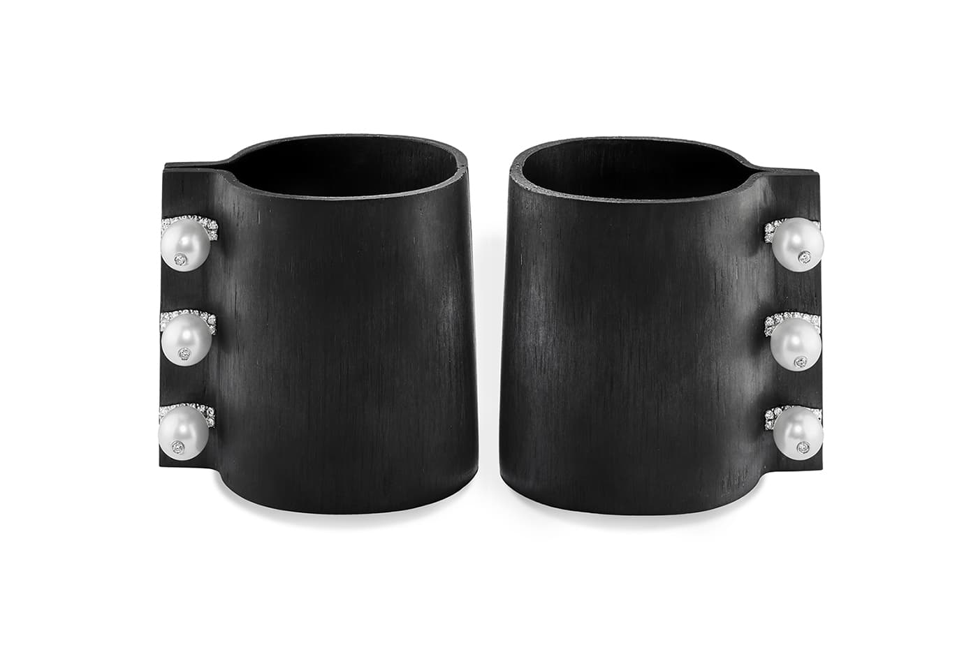 Fabio Salini cuffs with diamonds and pearls in carbon fibre and gold