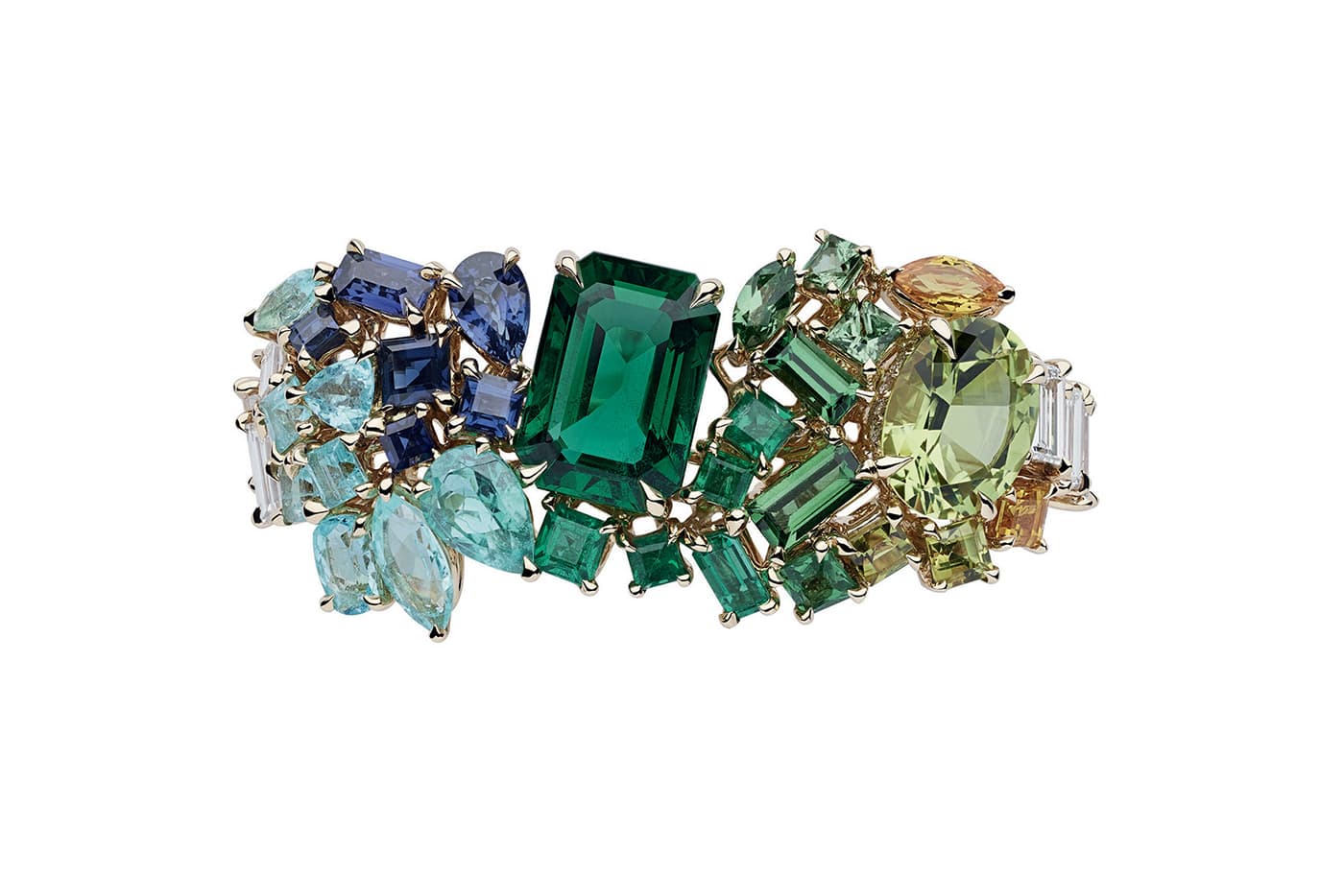  'Gem Dior' bracelet with Paraiba tourmalines, emeralds, sapphire, tsavorite, tanzanite and diamonds in yellow gold