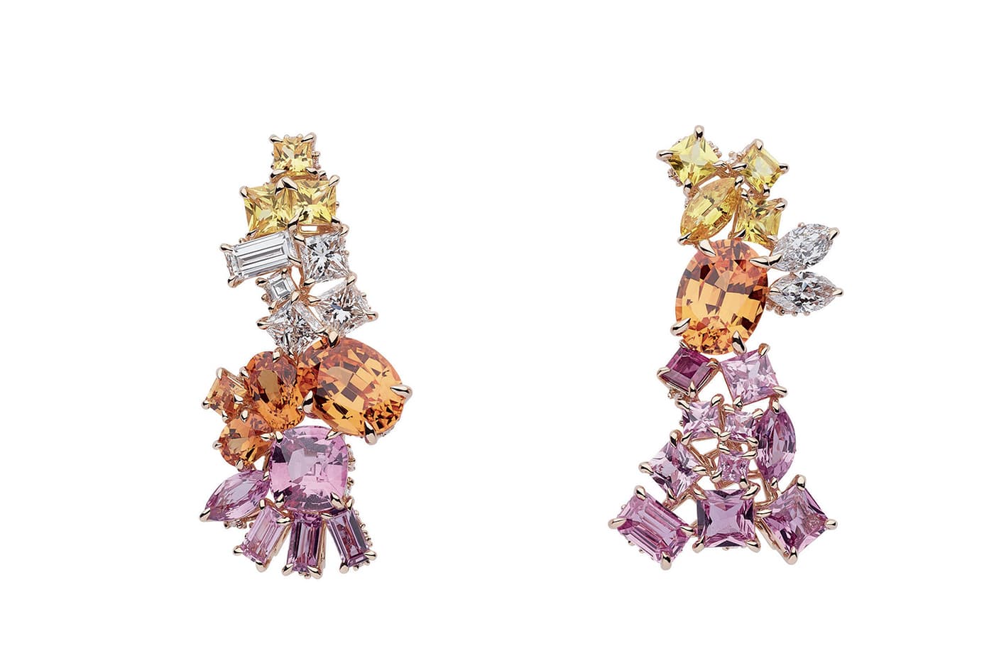  'Gem Dior' earrings with sapphires, spessartine garnets and diamonds in yellow gold