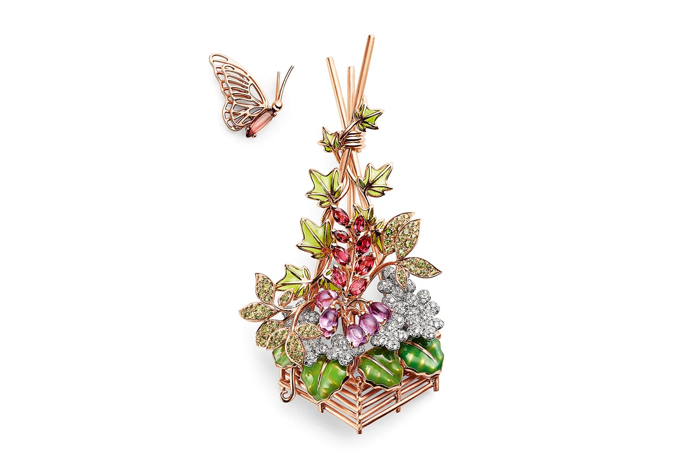 Chaumet 'Les Espiègleries de Chaumet' brooch with diamonds, rubellite, amethyst, sapphires and enamel in white and rose gold