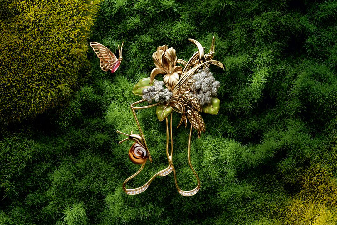  Chaumet 'Botte' brooch with diamonds, tiger's eye and enamel in yellow gold