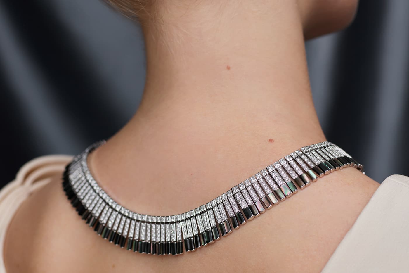 De Beers 'Chapman's Zebra' necklace with diamonds and grey mother-of-pearl