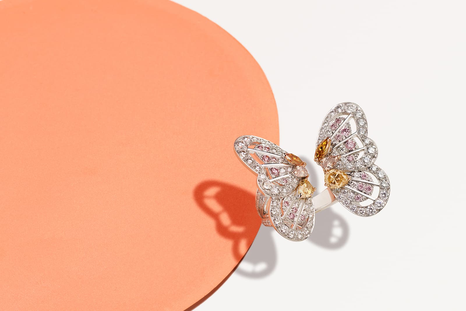  De Beers 'Monarch Butterfly' ring with fancy coloured and colourless diamonds