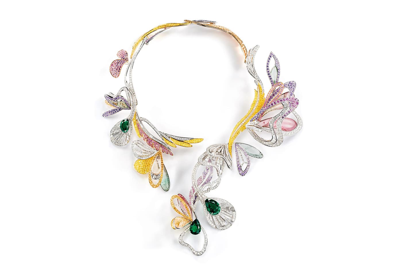 Boucheron 'Bouquet d'ailes' necklace with emerald, pink and yellow sapphires, topaz and diamonds 