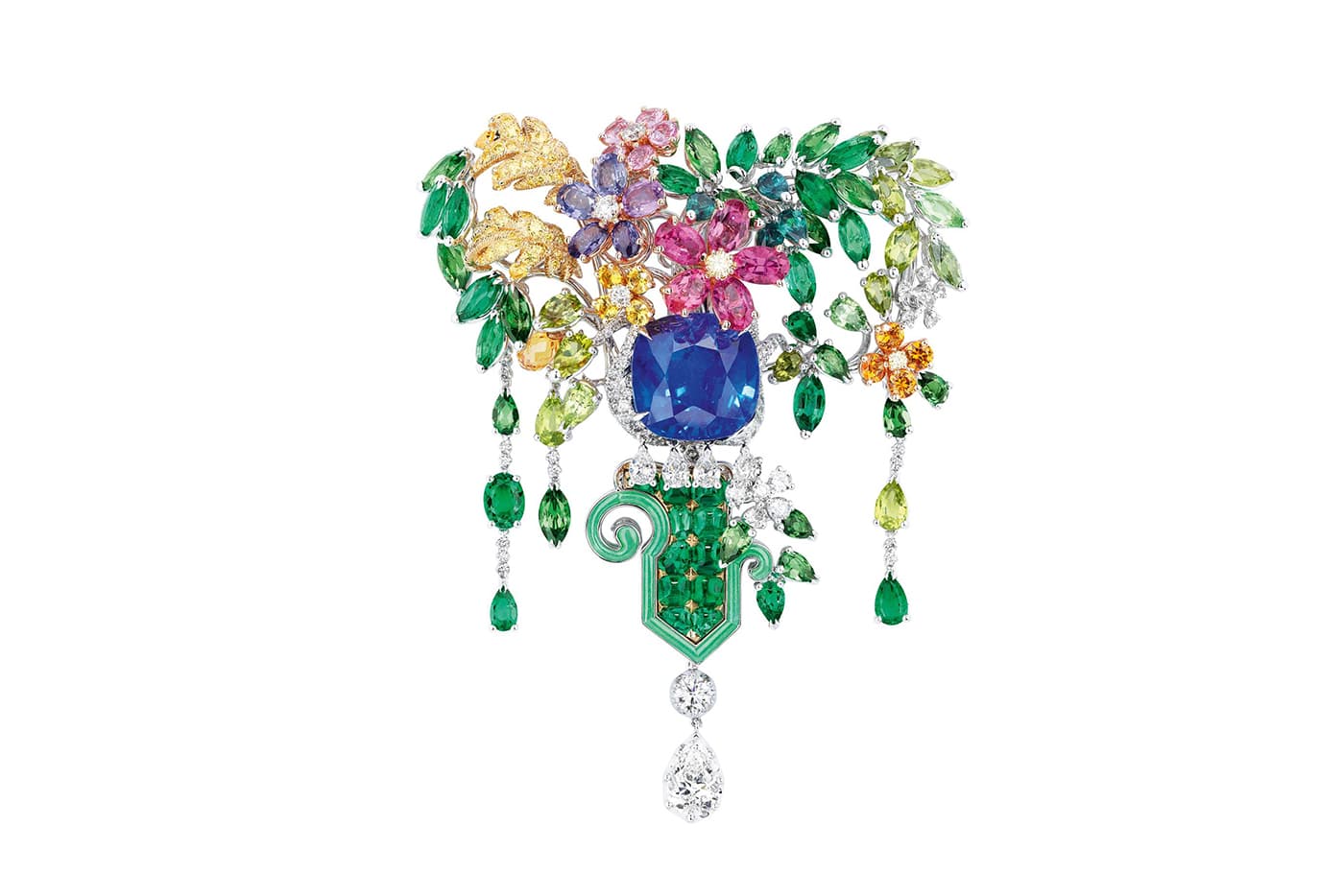  Dior Joaillerie 'Bosquet de Lencelade Saphir' brooch with sapphire, emeralds, diamonds and enamel 