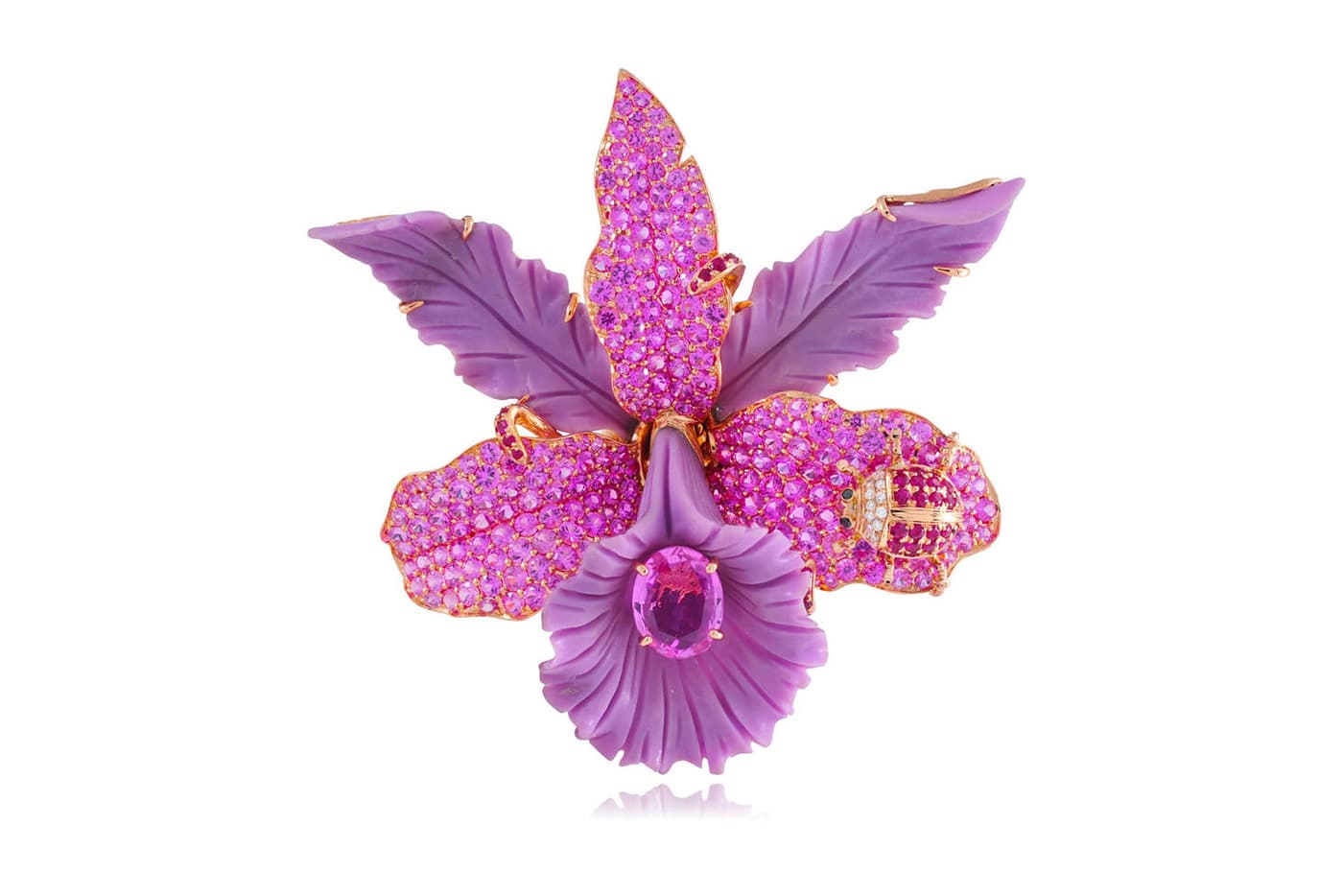 Lydia Courteille 'Orchid' ring with pink sapphires, diamonds and phosphosiderite 