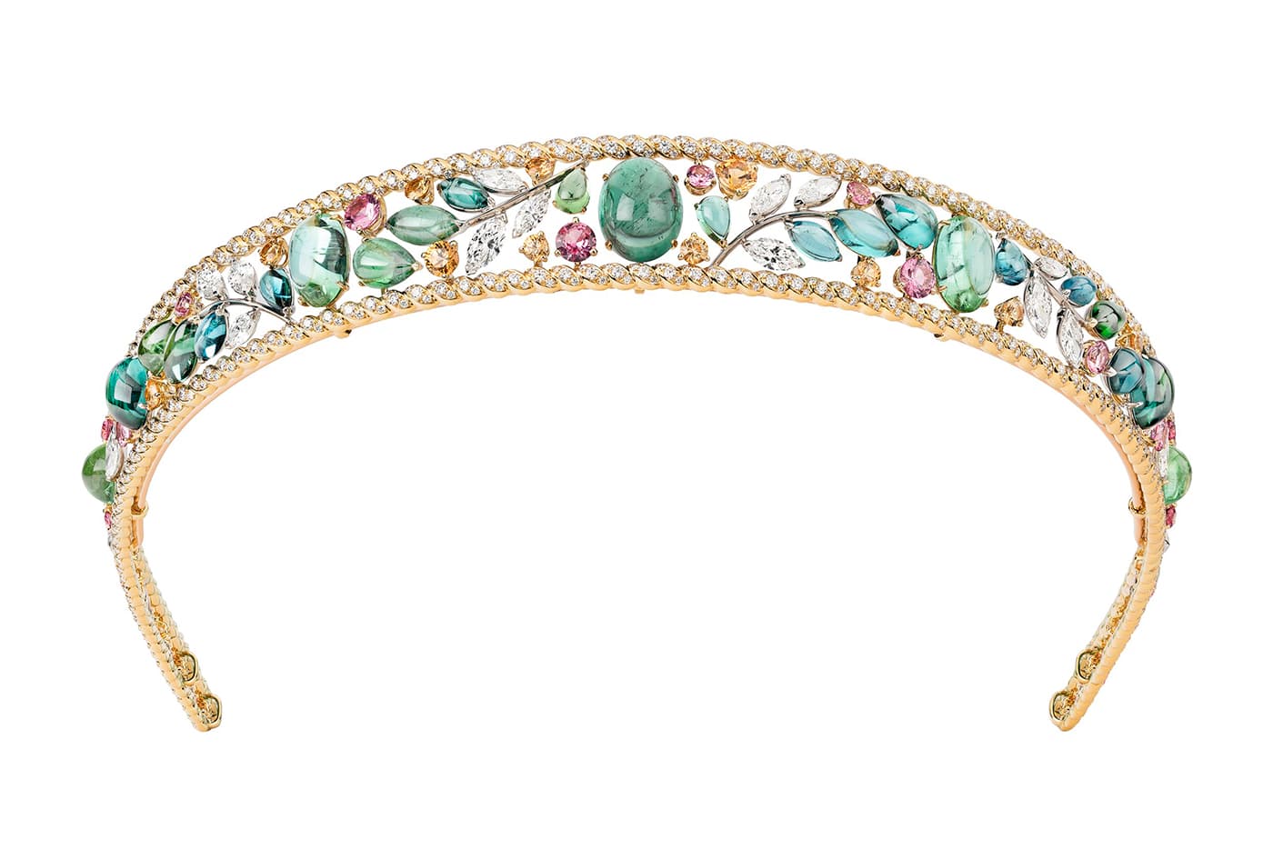  Chanel 'Le Paris Russe de Chanel' collection 'Blé Maria' tiara with pink spinel, sapphires, garnets, green tourmalines and diamonds in yellow and white gold